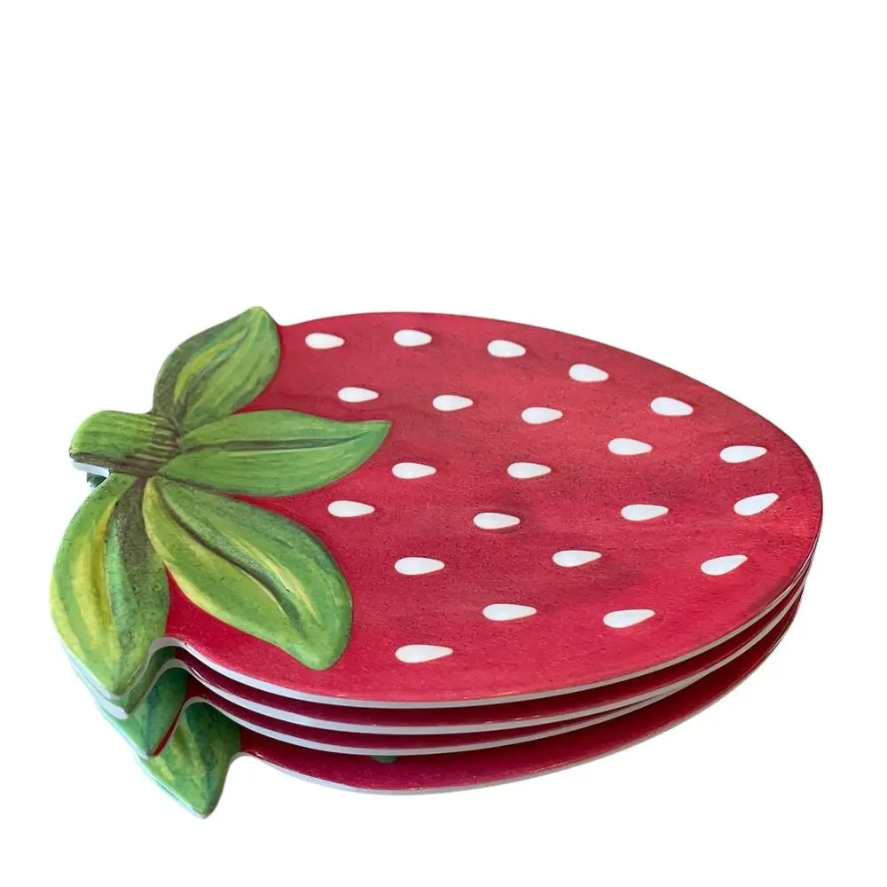 C&C California Strawberry Shaped Melamine Snack Plates 5x7 Set of 4 NEW